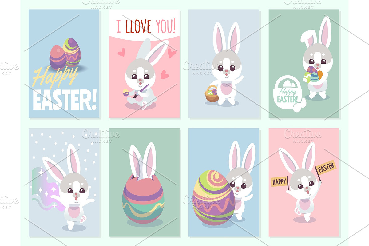 Easter rabbit cards. Baby rabbits in Illustrations - product preview 8