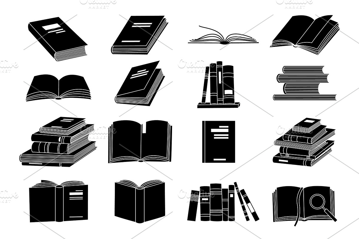 Open books black silhouettes. Book in Objects - product preview 8