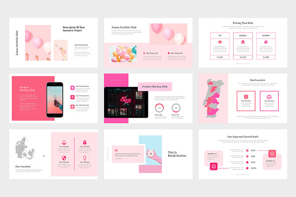Famoa : Pink Pitch Deck Powerpoint in PowerPoint Templates - product preview 3