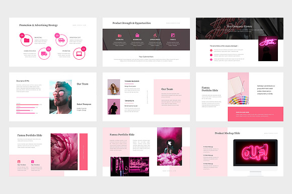 Famoa : Pink Pitch Deck Powerpoint in PowerPoint Templates - product preview 5