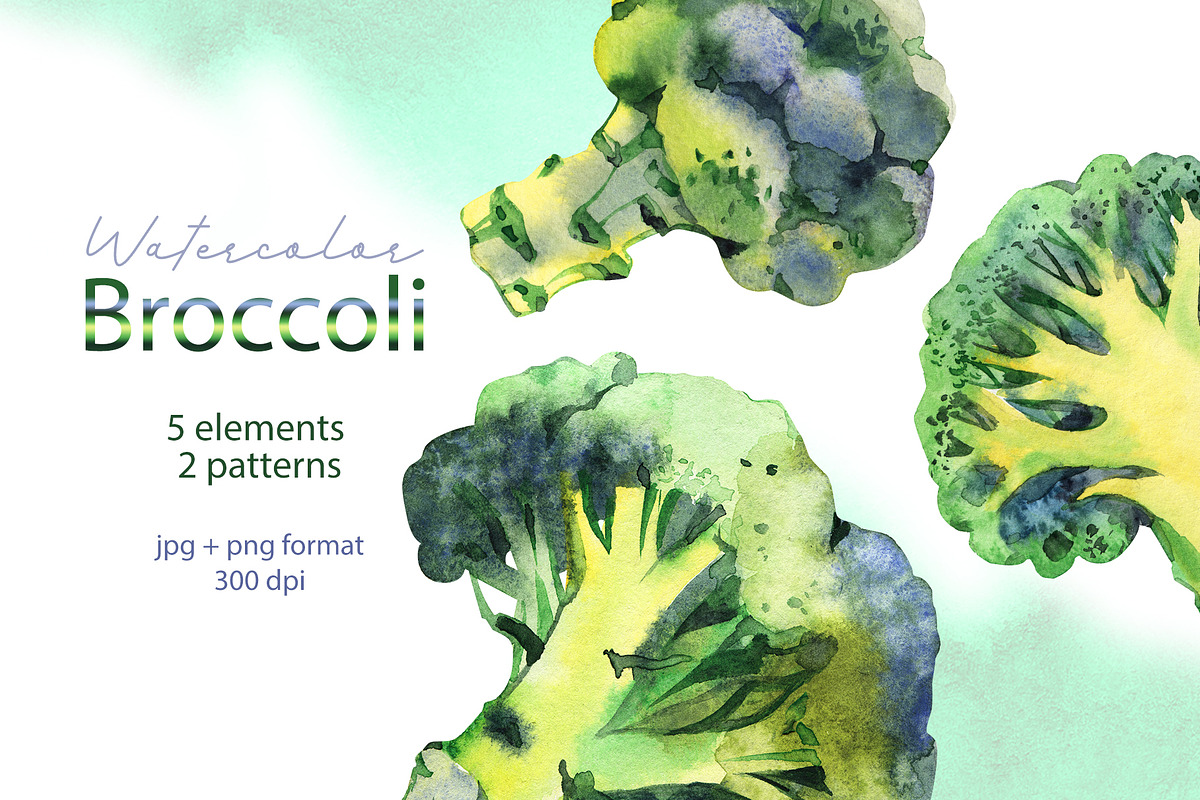 Broccoli. Watercolor cliparts. in Illustrations - product preview 8