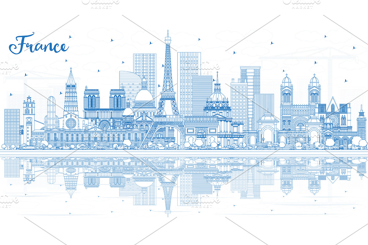 Outline France City Skyline in Illustrations - product preview 8