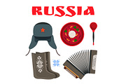 Russia Poster with Items Set Vector