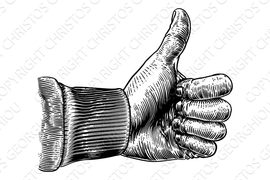 Hand Thumb Up Sign Vintage Retro in Illustrations - product preview 8