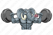 Elephant Mascot Weight Lifting Body