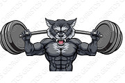 Wolf Mascot Weight Lifting Barbell