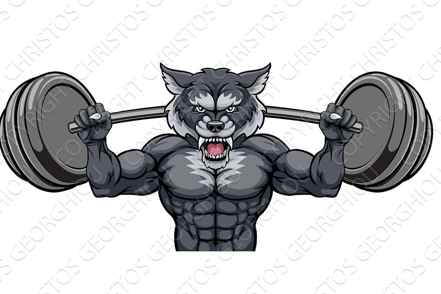 Wolf Mascot Weight Lifting Barbell in Illustrations - product preview 8