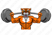 Tiger Mascot Weight Lifting Barbell