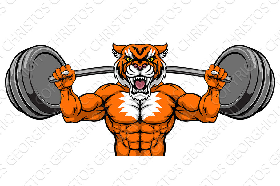 Tiger Mascot Weight Lifting Barbell in Illustrations - product preview 8
