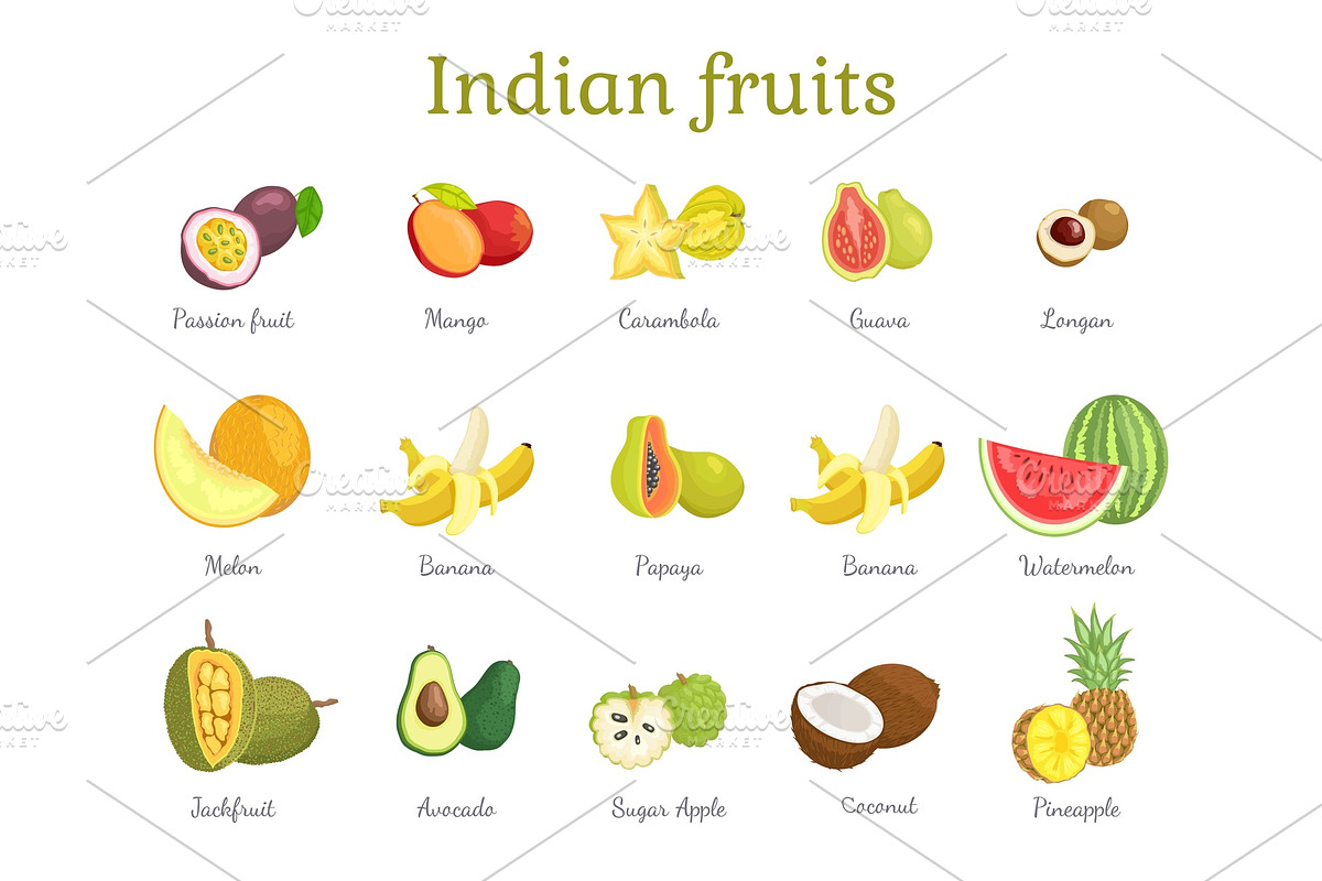 Indian Fruits Set India Food Vector in Illustrations - product preview 8