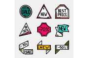 Set of colorful hand drawn sale tags