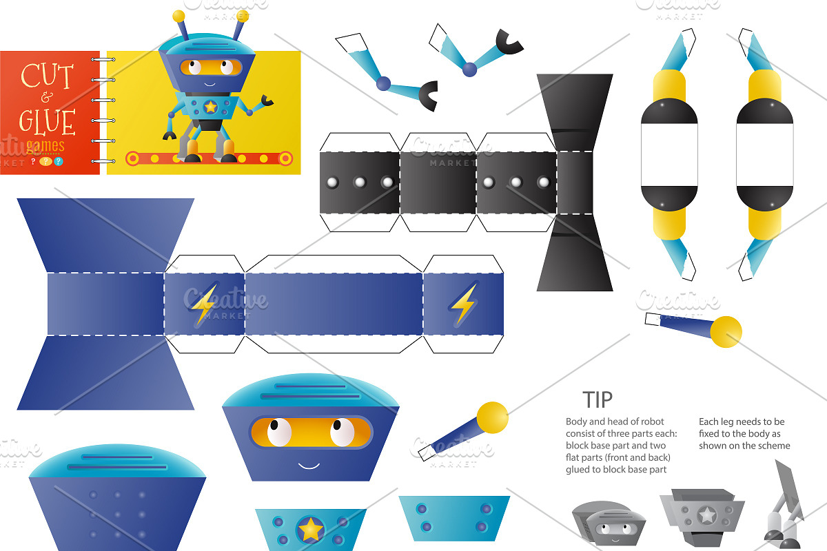 Cut and glue robot toy vector in Illustrations - product preview 8