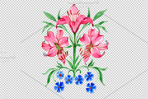 Ornament red lilies watercolor png in Illustrations - product preview 1