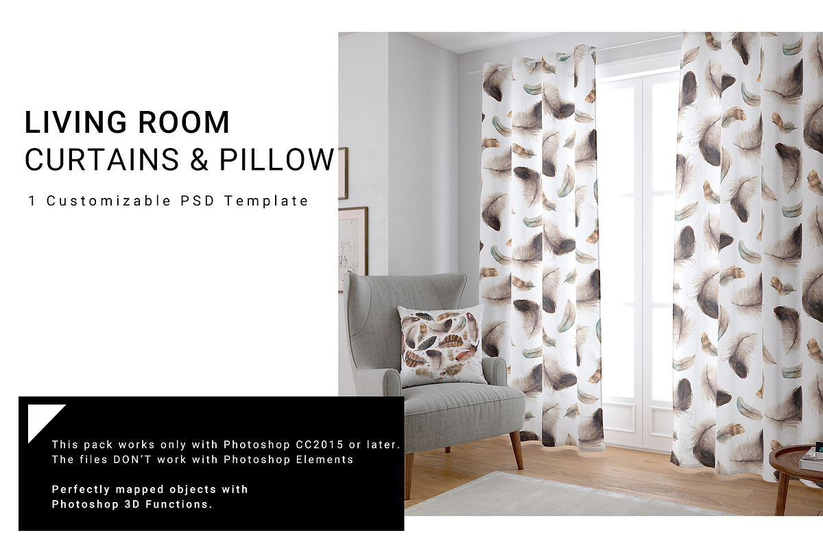 Living Room Curtains & Pillow Set in Product Mockups - product preview 8