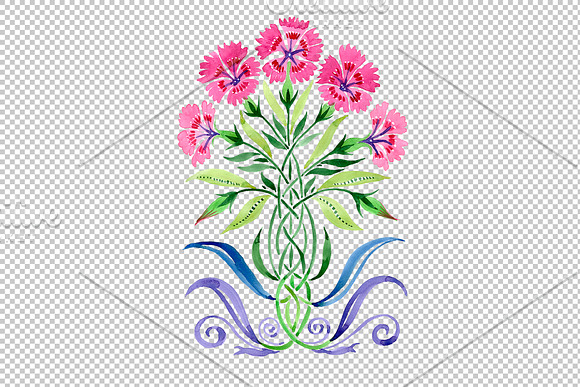Ornament Carnations pink watercolor in Illustrations - product preview 1