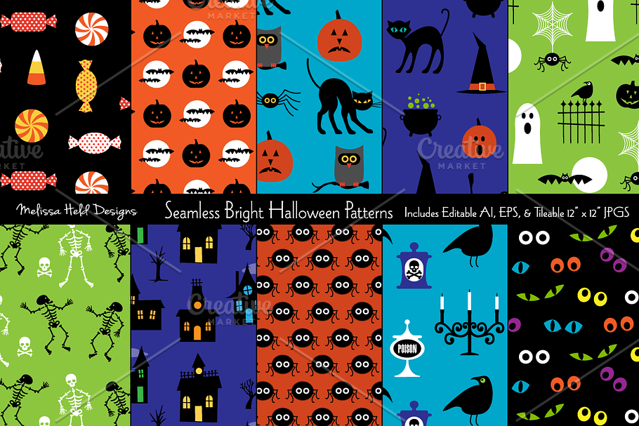Seamless Bright Halloween Patterns in Patterns - product preview 8