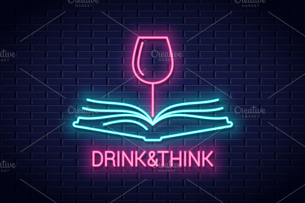 Wine glass with book neon sign. in Logo Templates - product preview 8