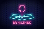 Wine glass with book neon sign.