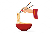 Hands with chopsticks and noodles