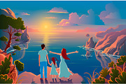 Family stand on the edge of a cliff