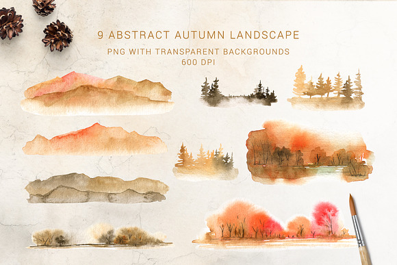 Watercolor abstract autumn set in Textures - product preview 4