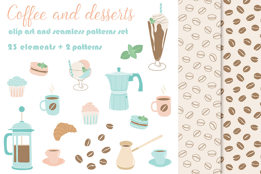 Coffee vector clipart and patterns