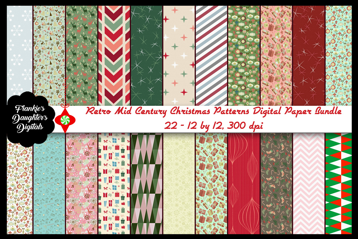 Retro Mid Century Christmas Papers in Illustrations - product preview 8