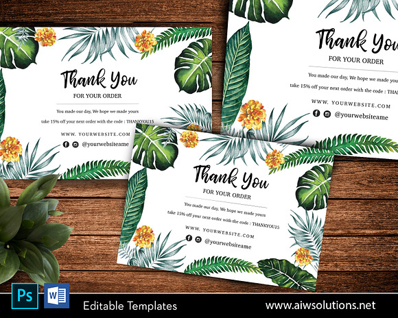 Tropical thank you card ID07 in Stationery Templates - product preview 3