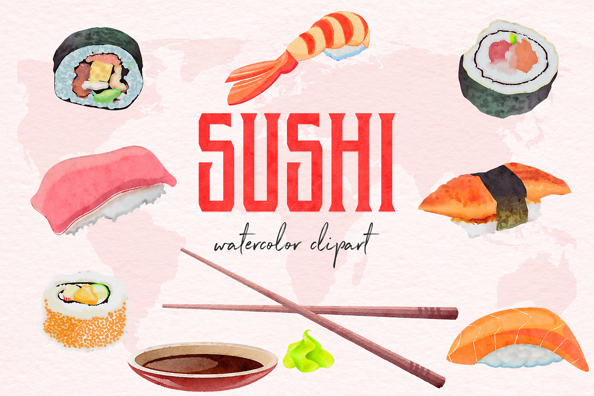 Watercolor Sushi Clipart in Graphics - product preview 8