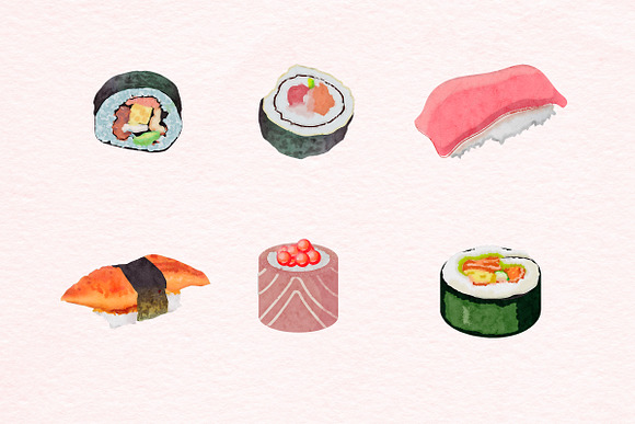 Watercolor Sushi Clipart in Graphics - product preview 1