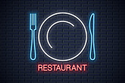 Plate with fork and knife neon sign.