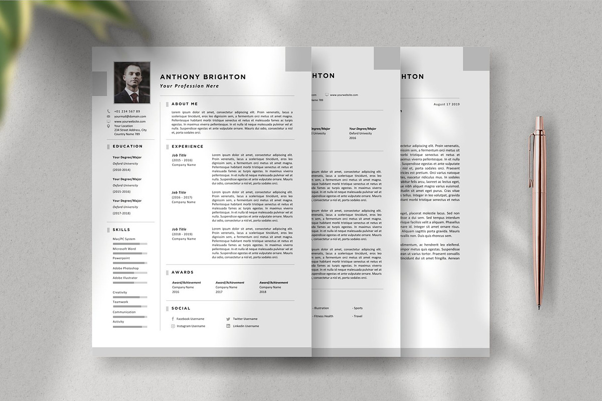3 Page Resume Template - CV Resume in Letter Templates - product preview 8
