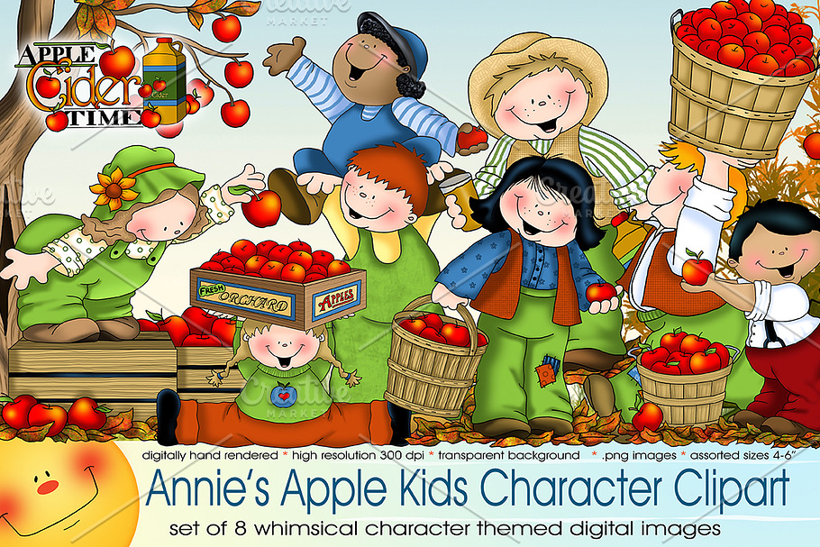 Apple Cider Kids Character Clipart in Illustrations - product preview 8