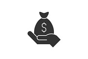 Hand holding a money sack icon on