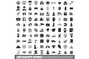 100 safety icons set, simple style