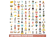 100 theatre actor icons set