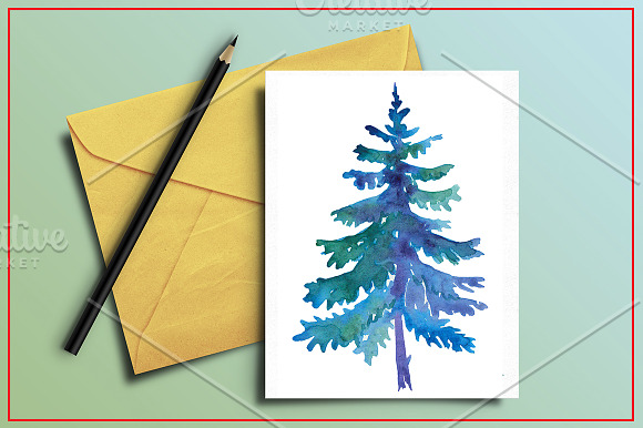 Watercolor Christmas trees 4 in Illustrations - product preview 3