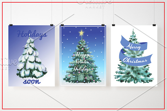 Watercolor Christmas trees 4 in Illustrations - product preview 4