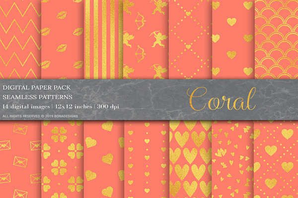 Coral Gold Digital Papers