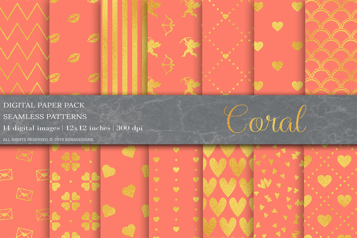 Coral Gold Digital Papers in Patterns - product preview 8