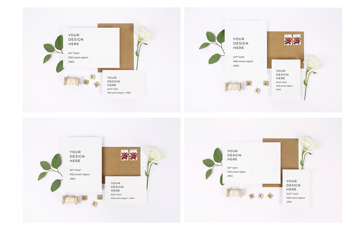 4 in 1 Wedding Stationery Mockup in Print Mockups - product preview 8
