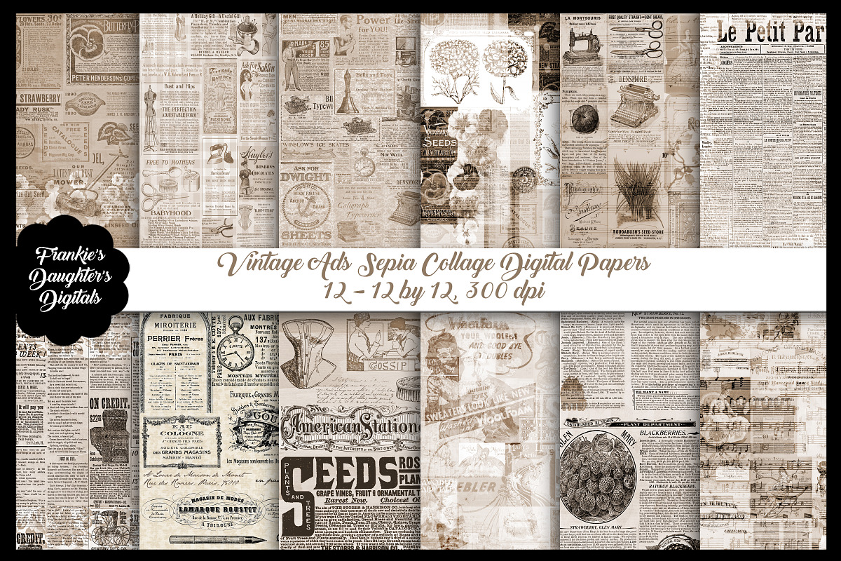 Vintage Ads Collage Sepia Papers in Illustrations - product preview 8
