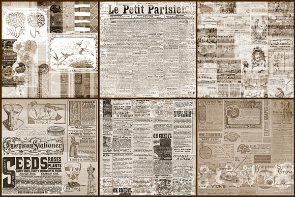 Vintage Ads Collage Sepia Papers in Illustrations - product preview 1