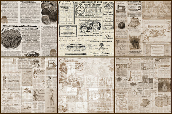 Vintage Ads Collage Sepia Papers in Illustrations - product preview 2
