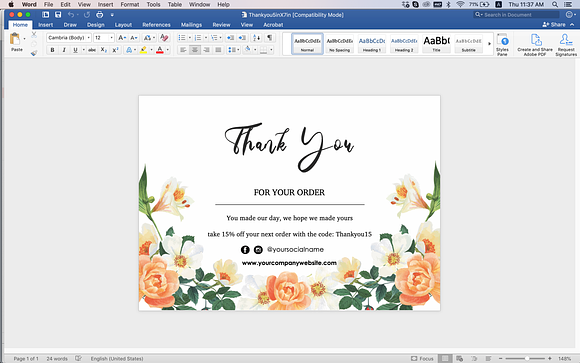 mini thank you card template ID8 in Card Templates - product preview 1