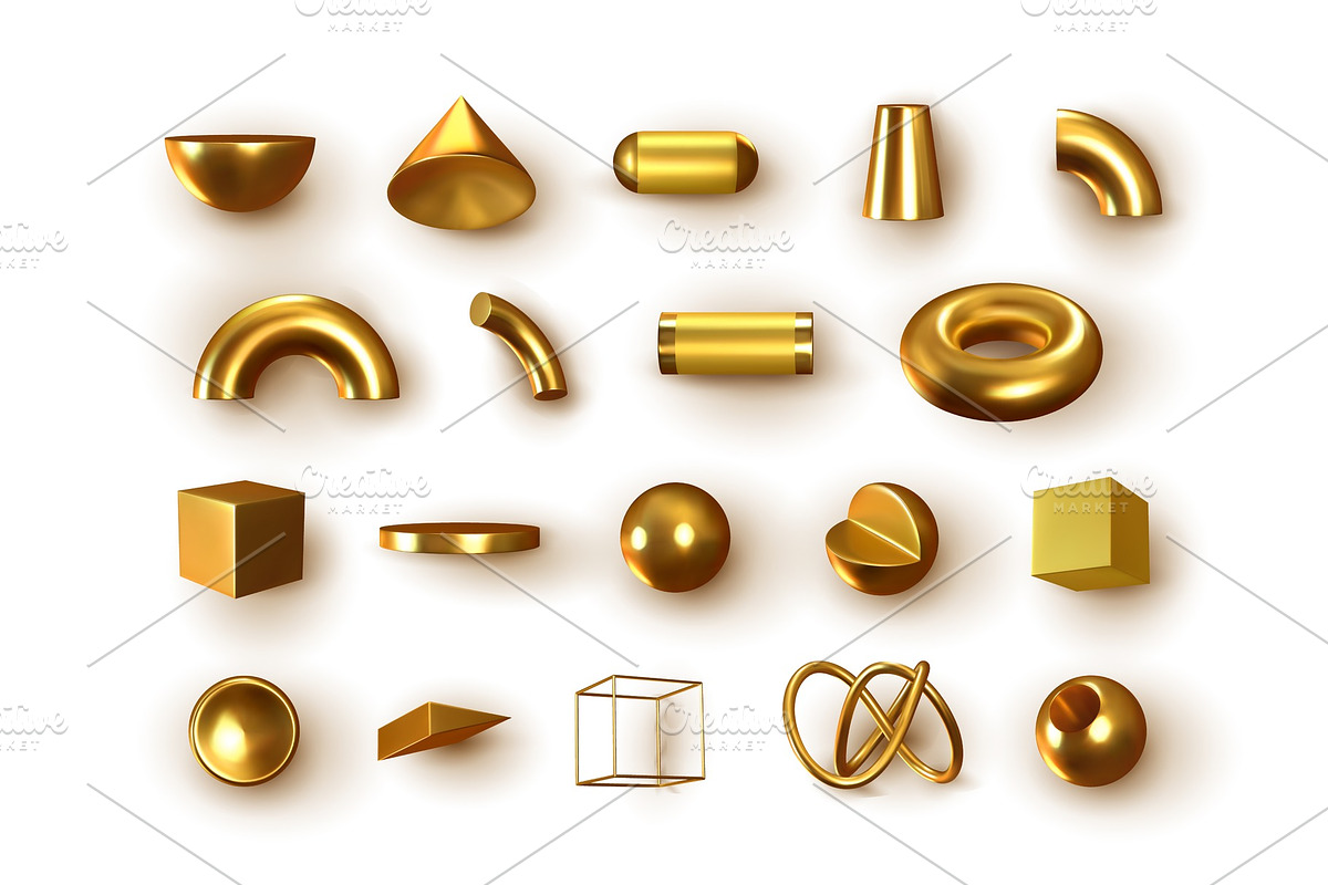 Set of 3d Golden Geometric Shapes in Objects - product preview 8