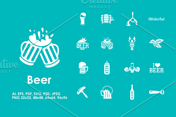 16 beer simple icons in Simple Icons - product preview 1