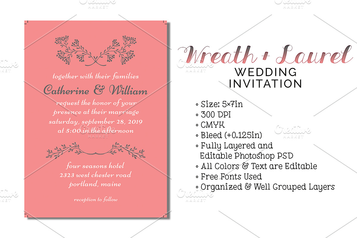 Wreath + Laurel Wedding Invitation in Wedding Templates - product preview 8