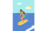 Woman Surfboarder Riding on Board in
