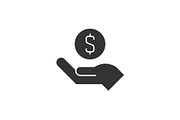 Hand accepts donation icon on white